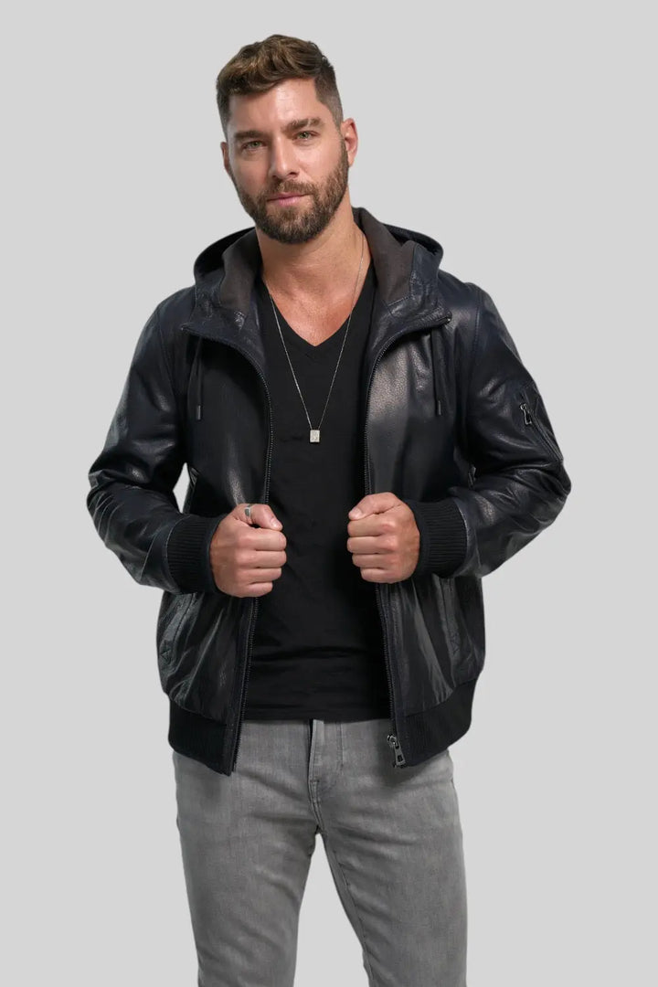 Rino Hooded Leather Jacket Spellezo