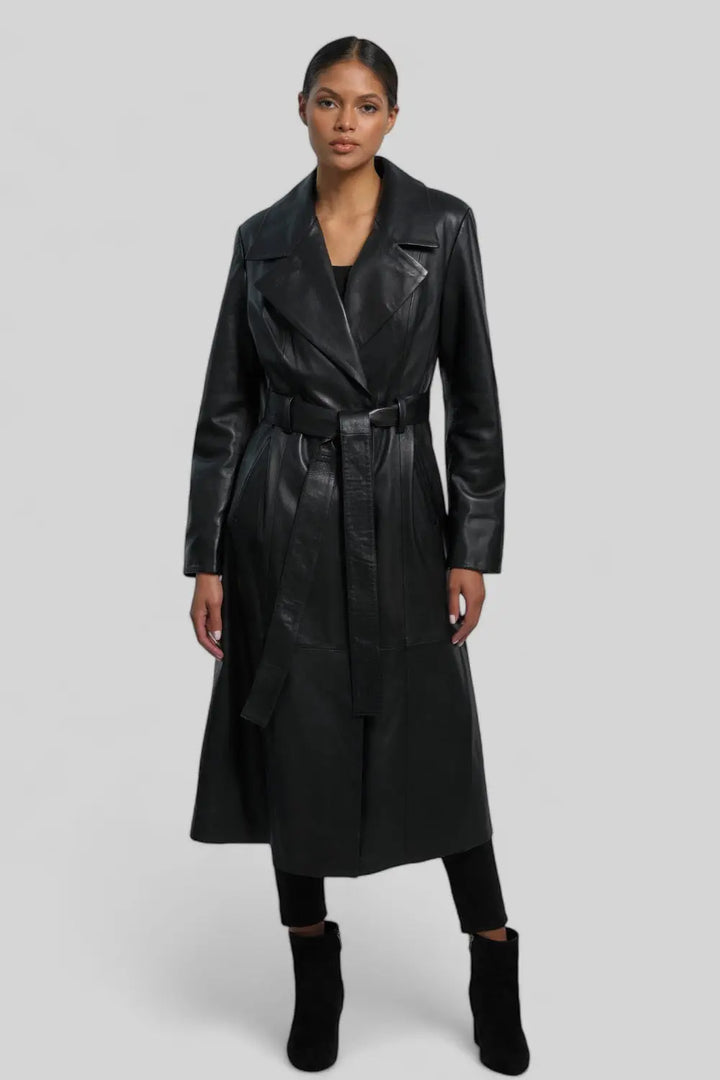 Paola Leather Trench Coat Spellezo