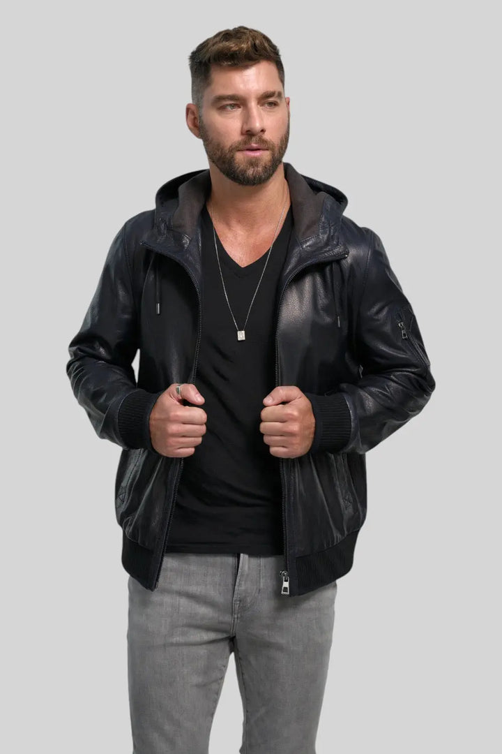 Rino Hooded Leather Jacket Spellezo