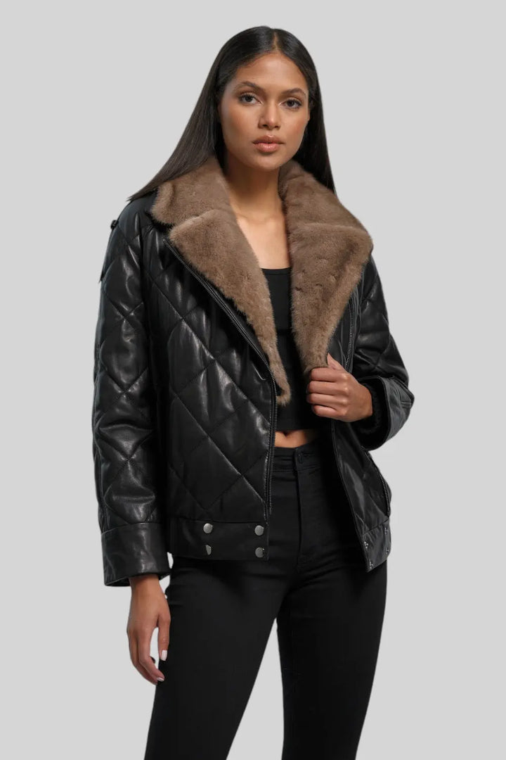 Viviana Quilted Leather Jacket Spellezo