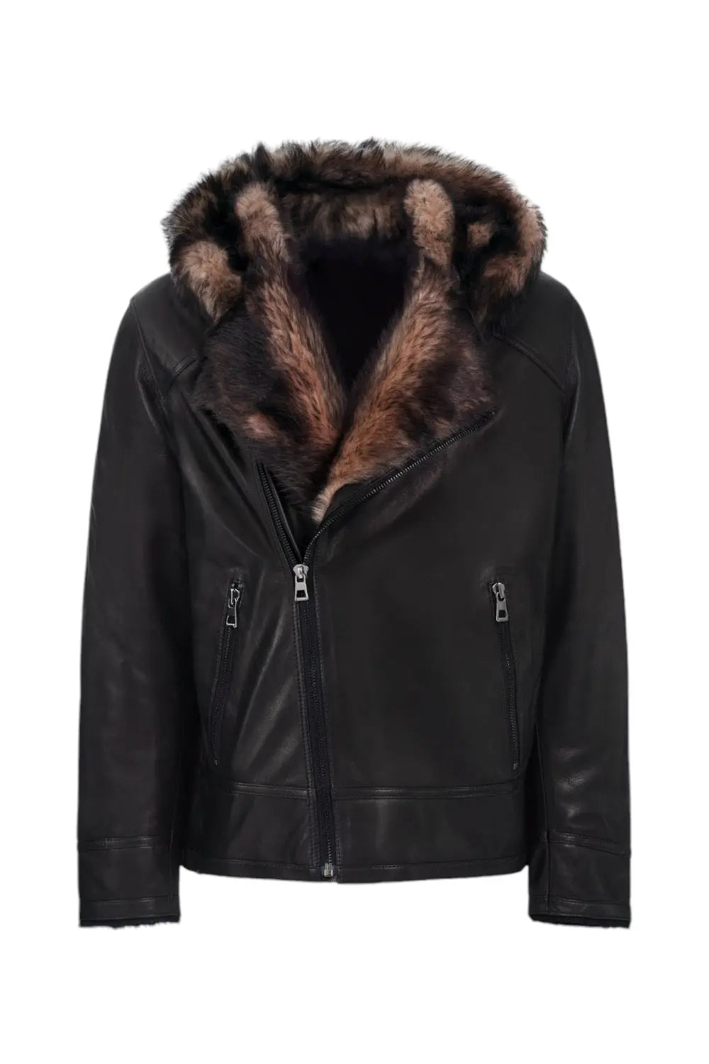 Laurent Hooded Shearing Leather Jacket Spellezo