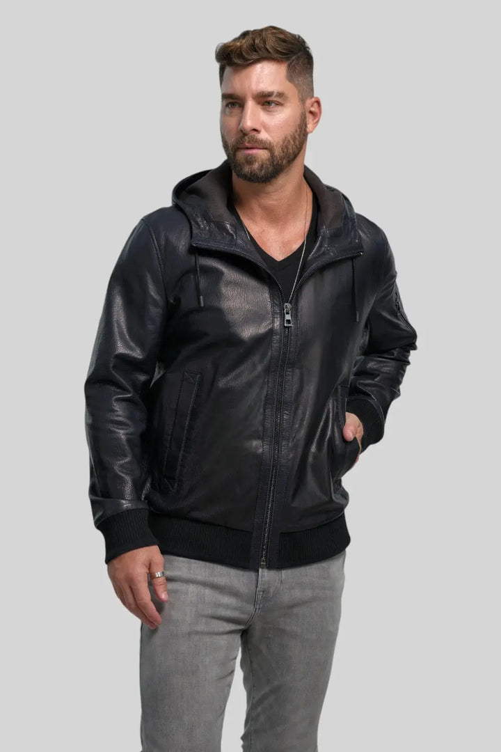 Rino Hooded Leather Jacket Spellezo