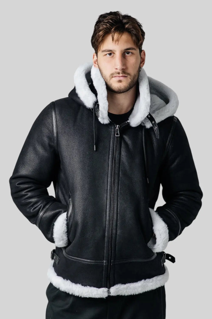 Sandro Hooded Sheepskin Jacket Spellezo