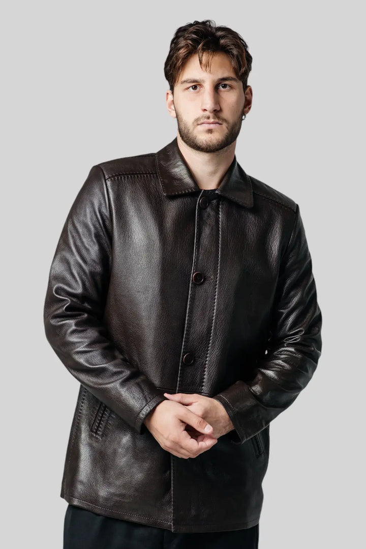 Massimiliano Classic Leather Coat Spellezo