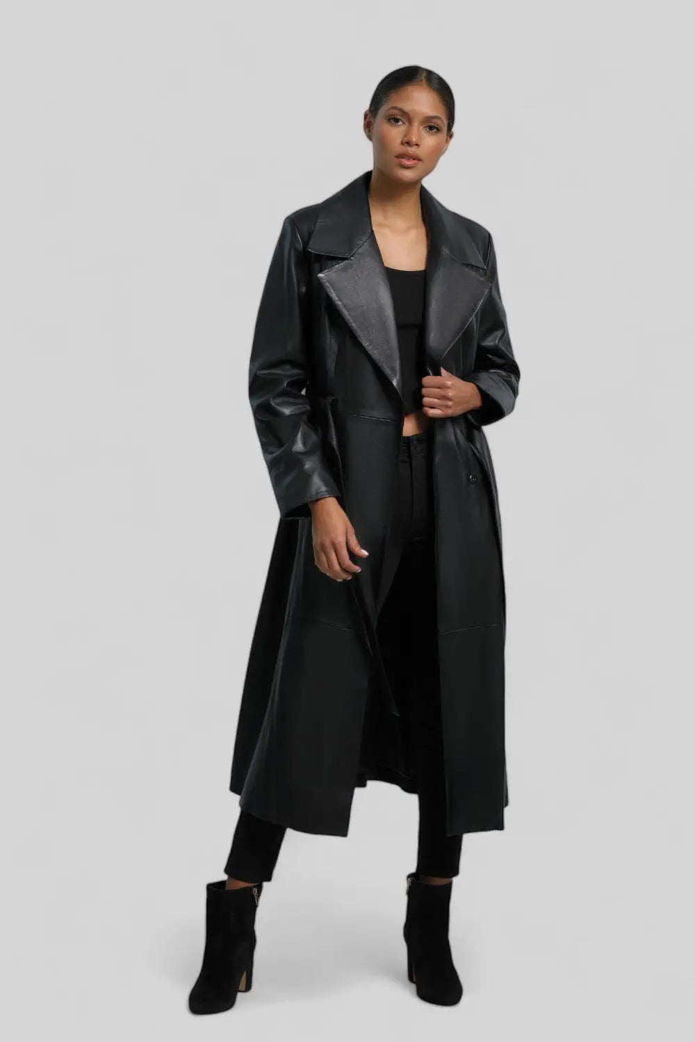 Paola Leather Trench Coat Spellezo