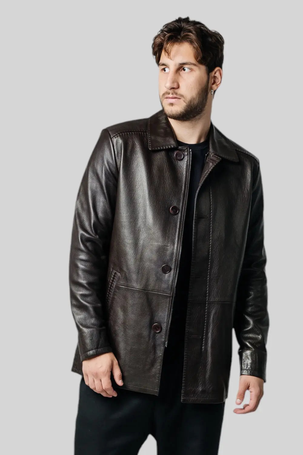 Massimiliano Classic Leather Coat Spellezo