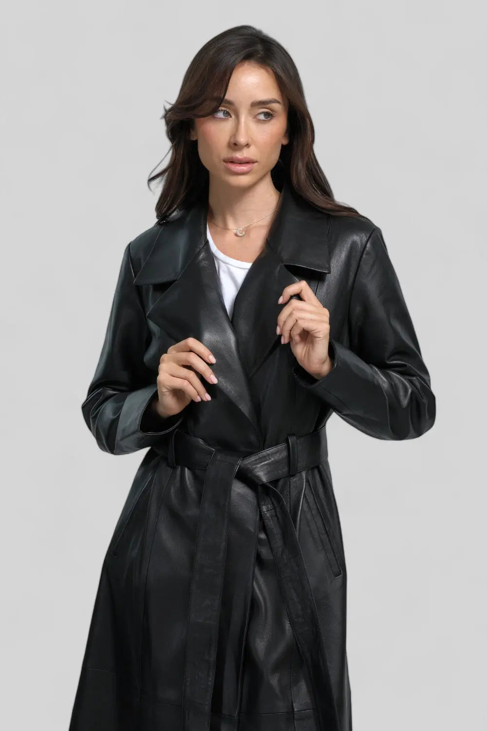 Paola Leather Trench Coat Spellezo