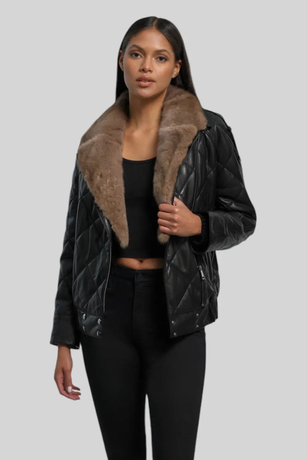 Viviana Quilted Leather Jacket Spellezo