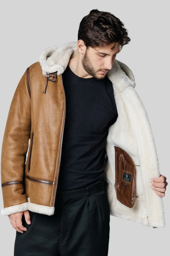 Giuseppe Hooded Sheepskin Jacket Spellezo