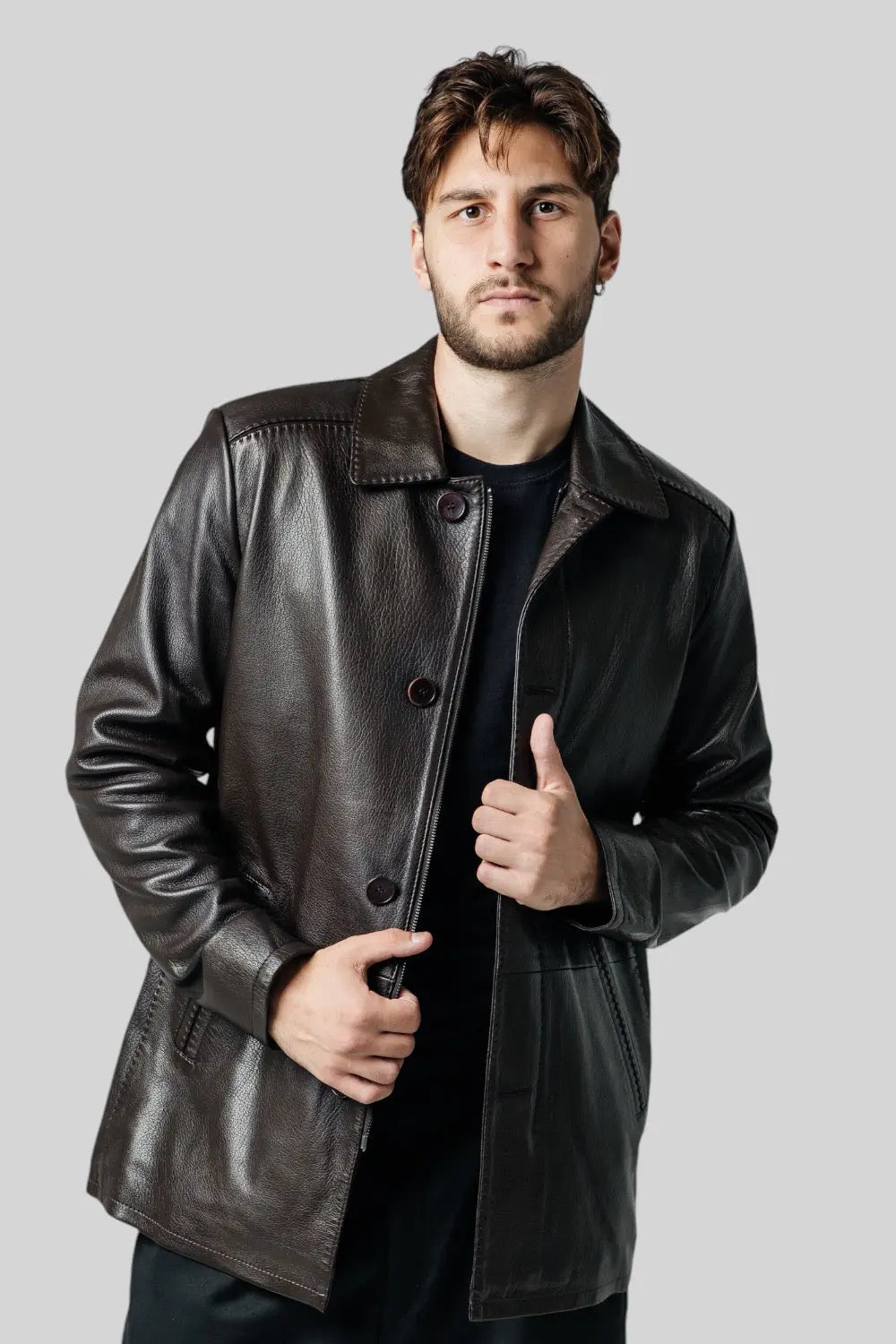 Massimiliano Classic Leather Coat Spellezo