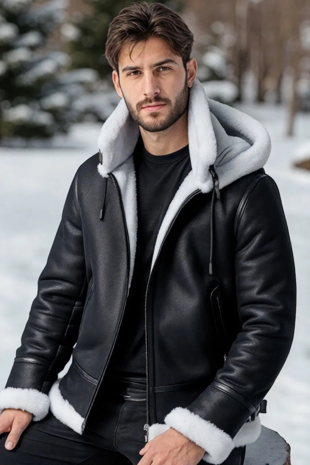 Sandro Hooded Sheepskin Jacket Spellezo