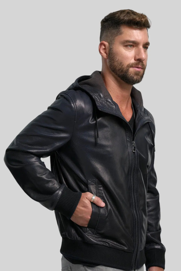 Rino Hooded Leather Jacket Spellezo