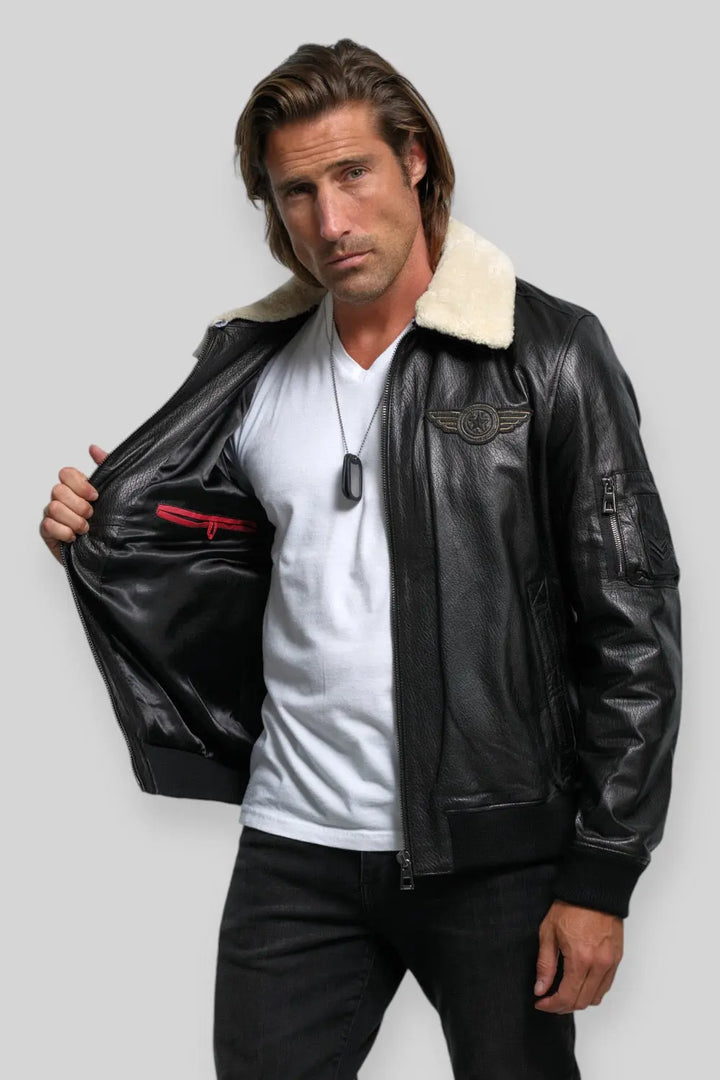 Davide Aviator Leather Jacket Spellezo