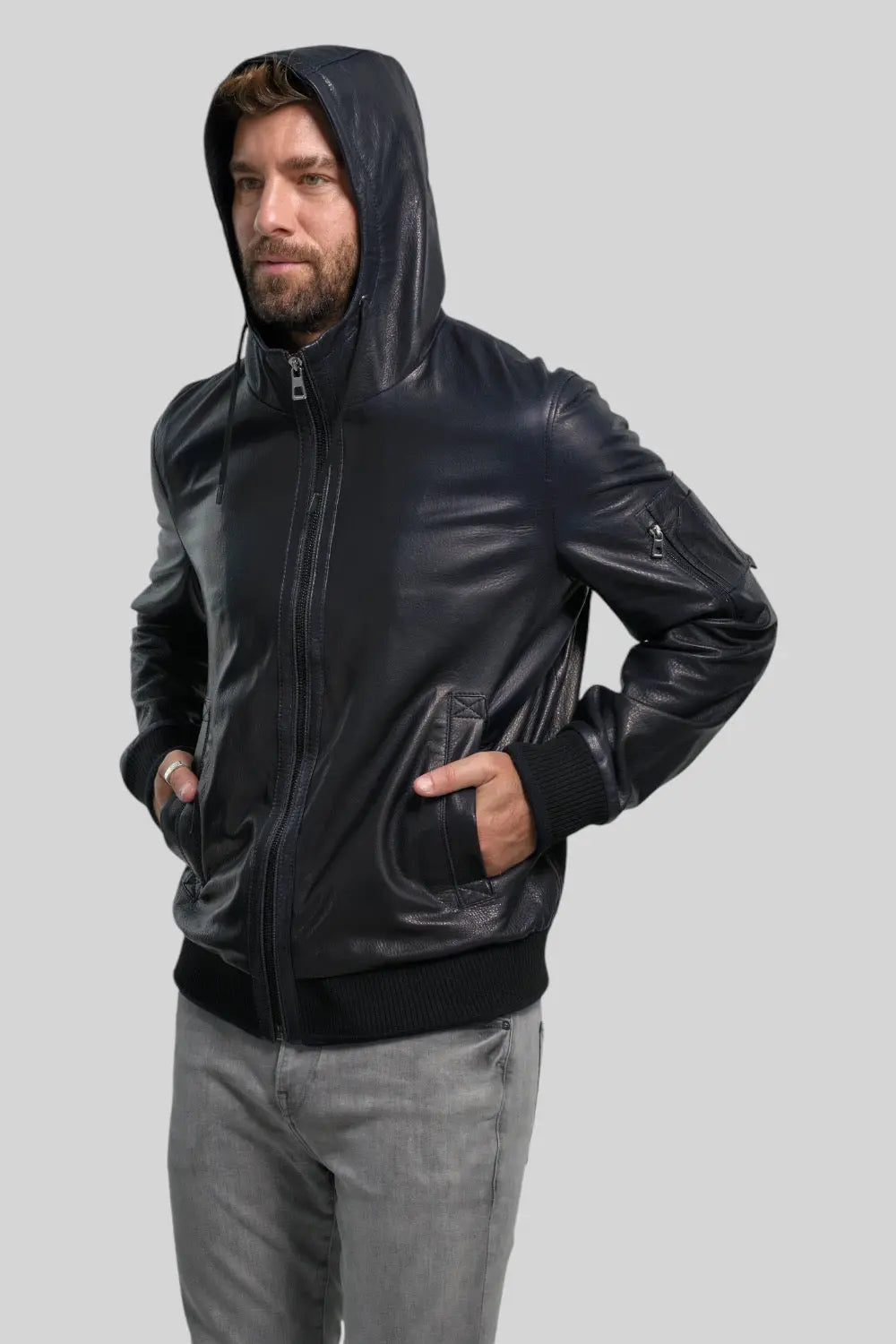 Rino Hooded Leather Jacket Spellezo