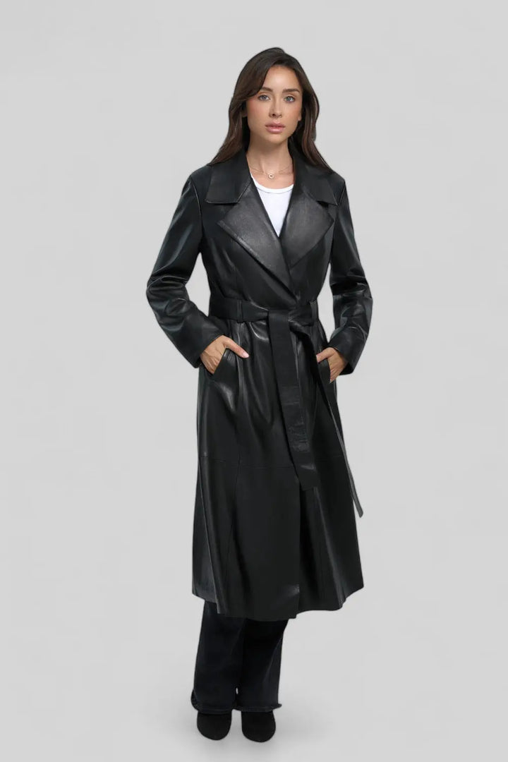 Paola Leather Trench Coat Spellezo