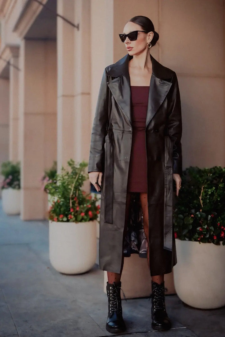 Paola Leather Trench Coat Spellezo