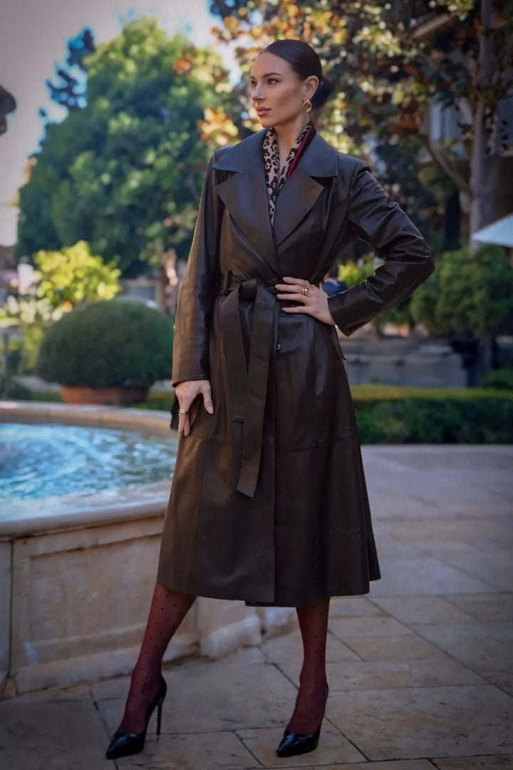 Paola Leather Trench Coat Spellezo