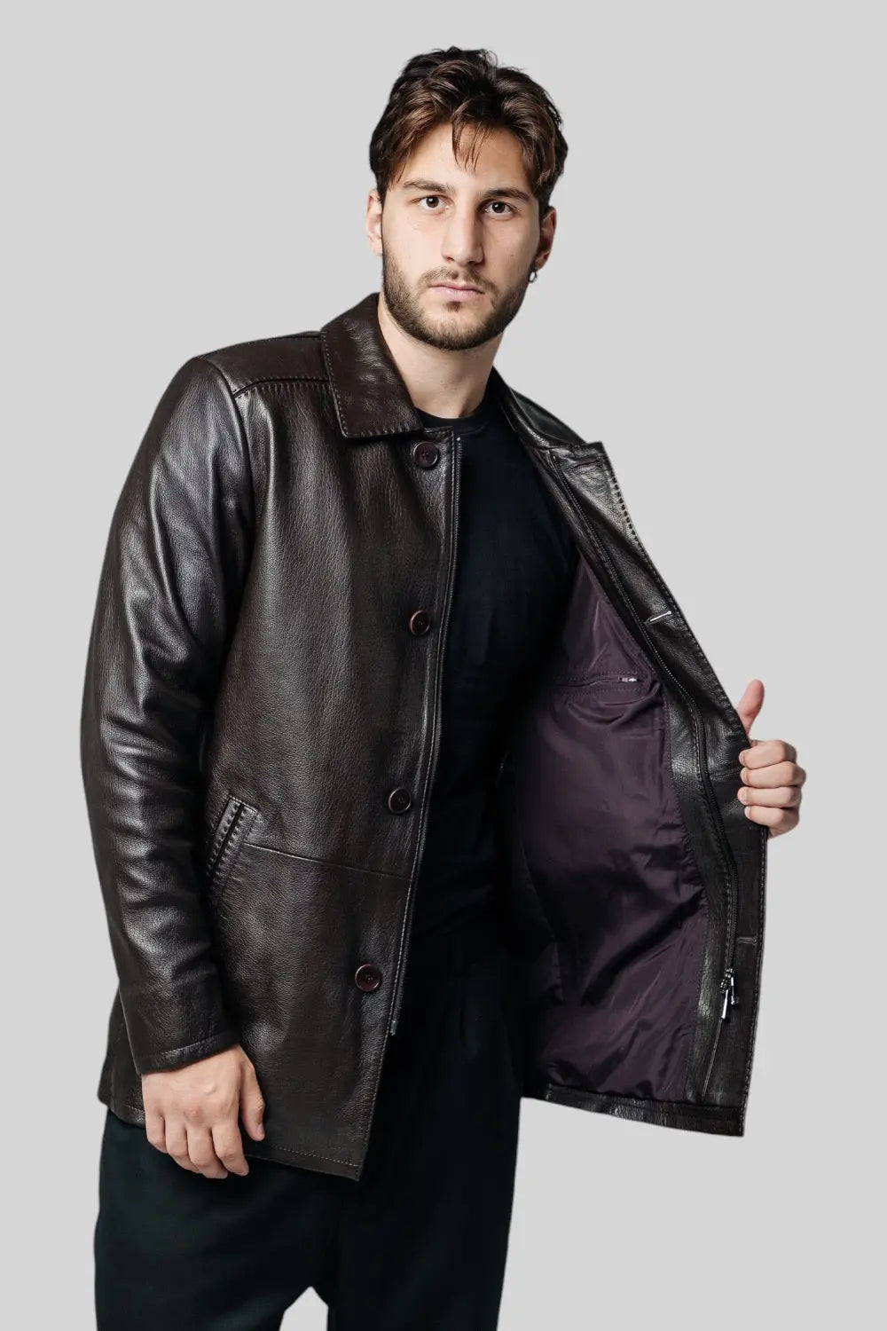 Massimiliano Classic Leather Coat Spellezo