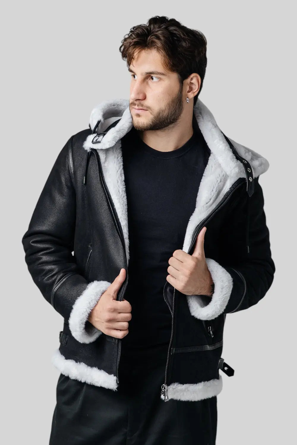 Sandro Hooded Sheepskin Jacket Spellezo