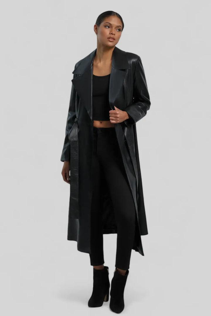 Paola Leather Trench Coat Spellezo