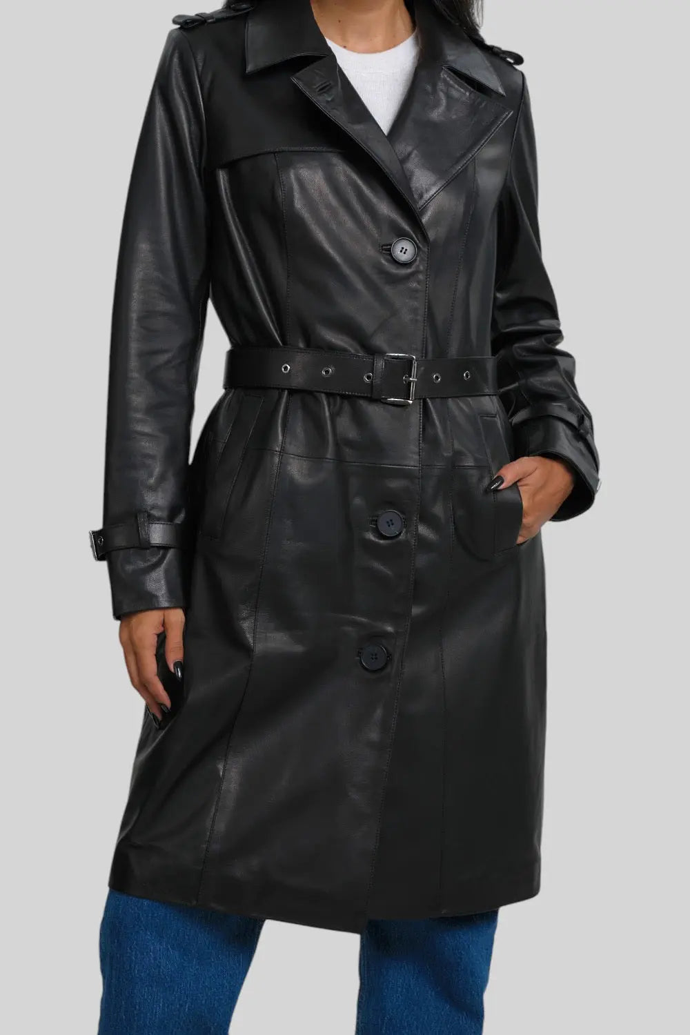 Margaux Leather Trench Coat Spellezo