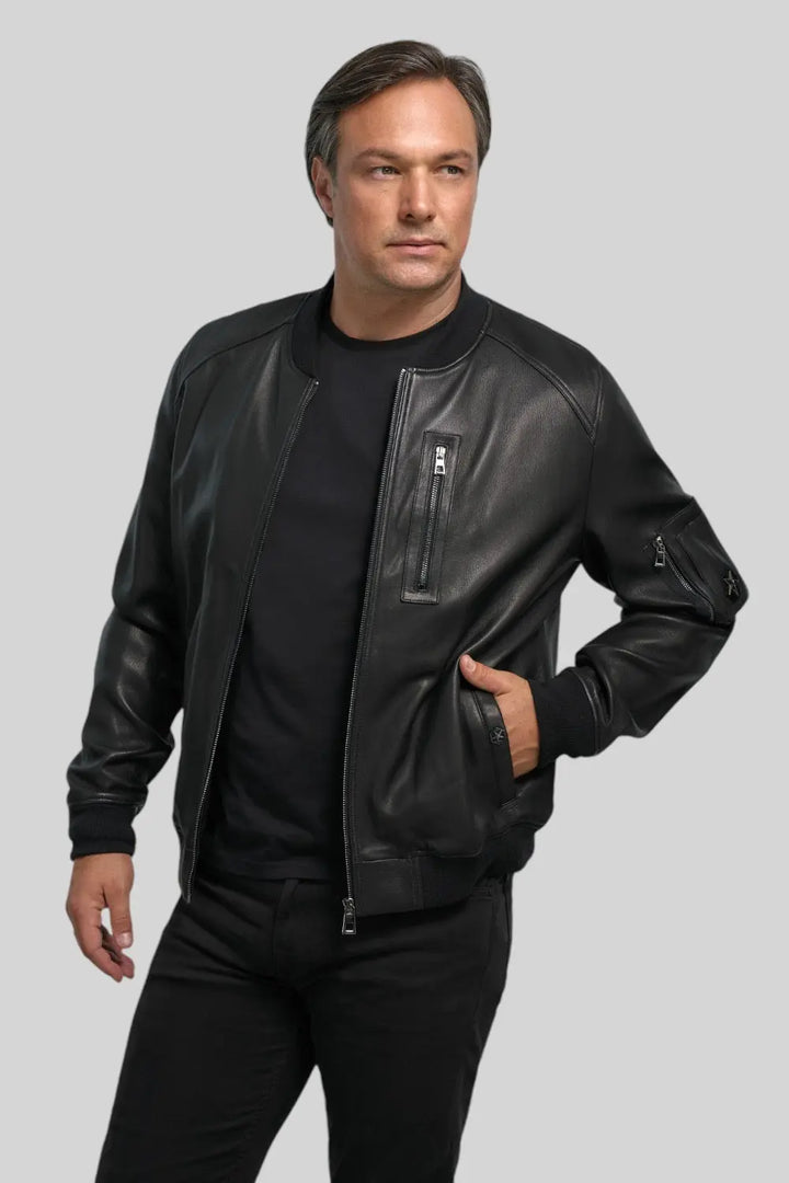 Valentino Leather Bomber Jacket Spellezo