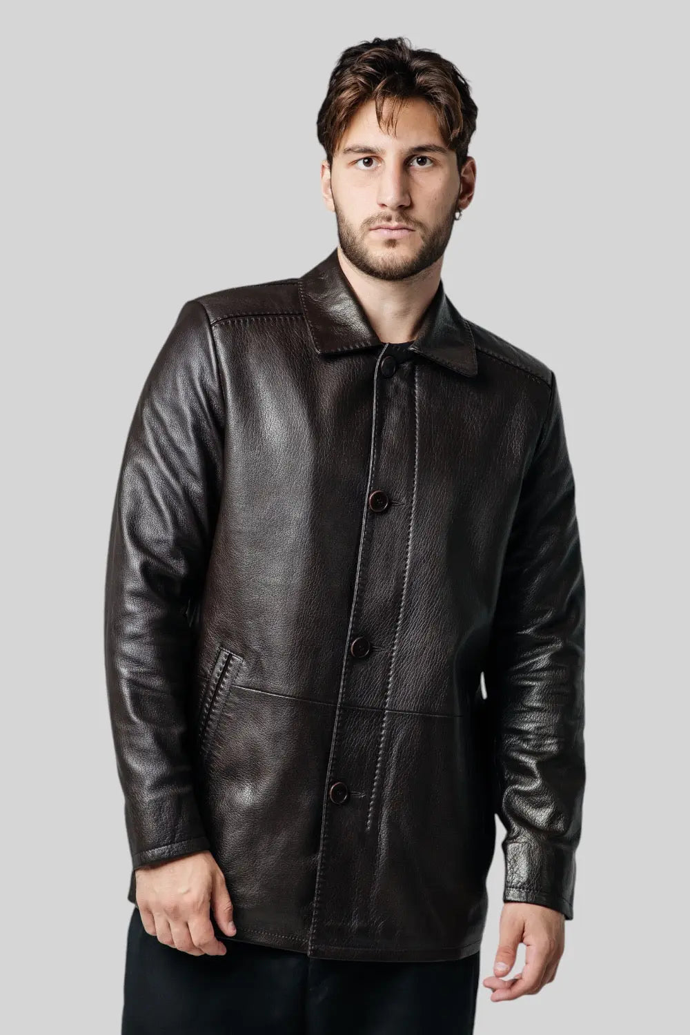 Massimiliano Classic Leather Coat Spellezo