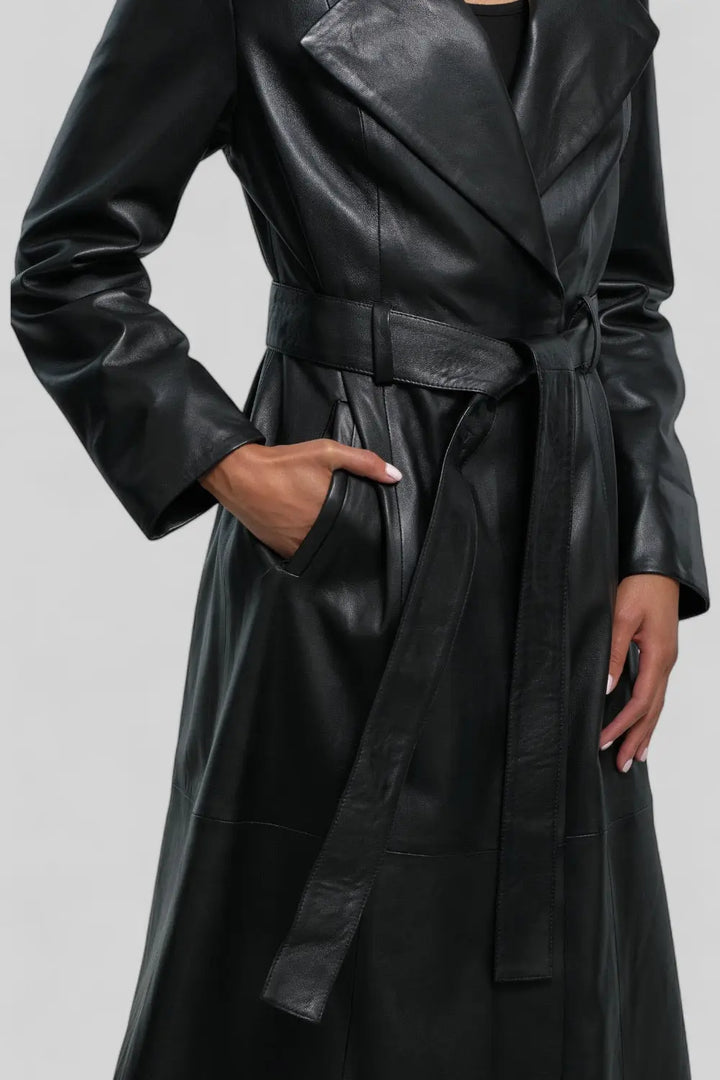 Paola Leather Trench Coat Spellezo