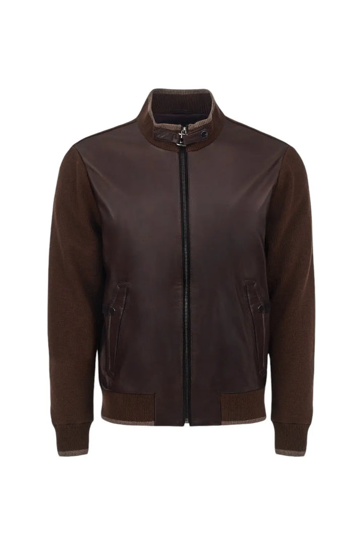 Romano Leather Jacket with Knitted Sleeves Spellezo