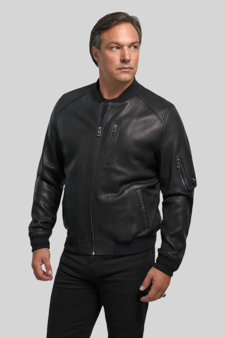 Valentino Leather Bomber Jacket Spellezo